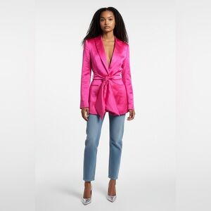Express Hot Pink Satin Tie Waist Blazer Womens Small Party Cocktail Statement S
